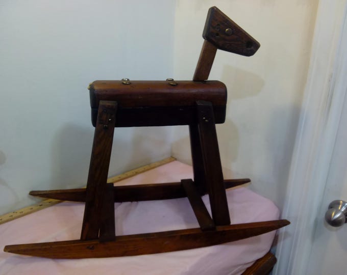 Vintage/Antique Child or Large Doll Rocking Horse, Hand Made Wooden Rocking Horse or Hobby Horse for Large Dolls or Children