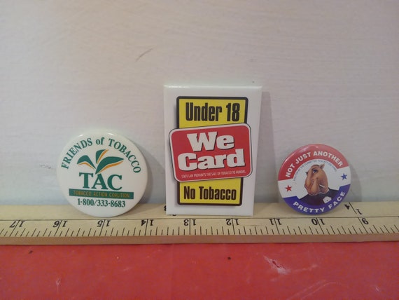 three faces tobacco Vintage Pushback Pins, Three Tobacco Pins 