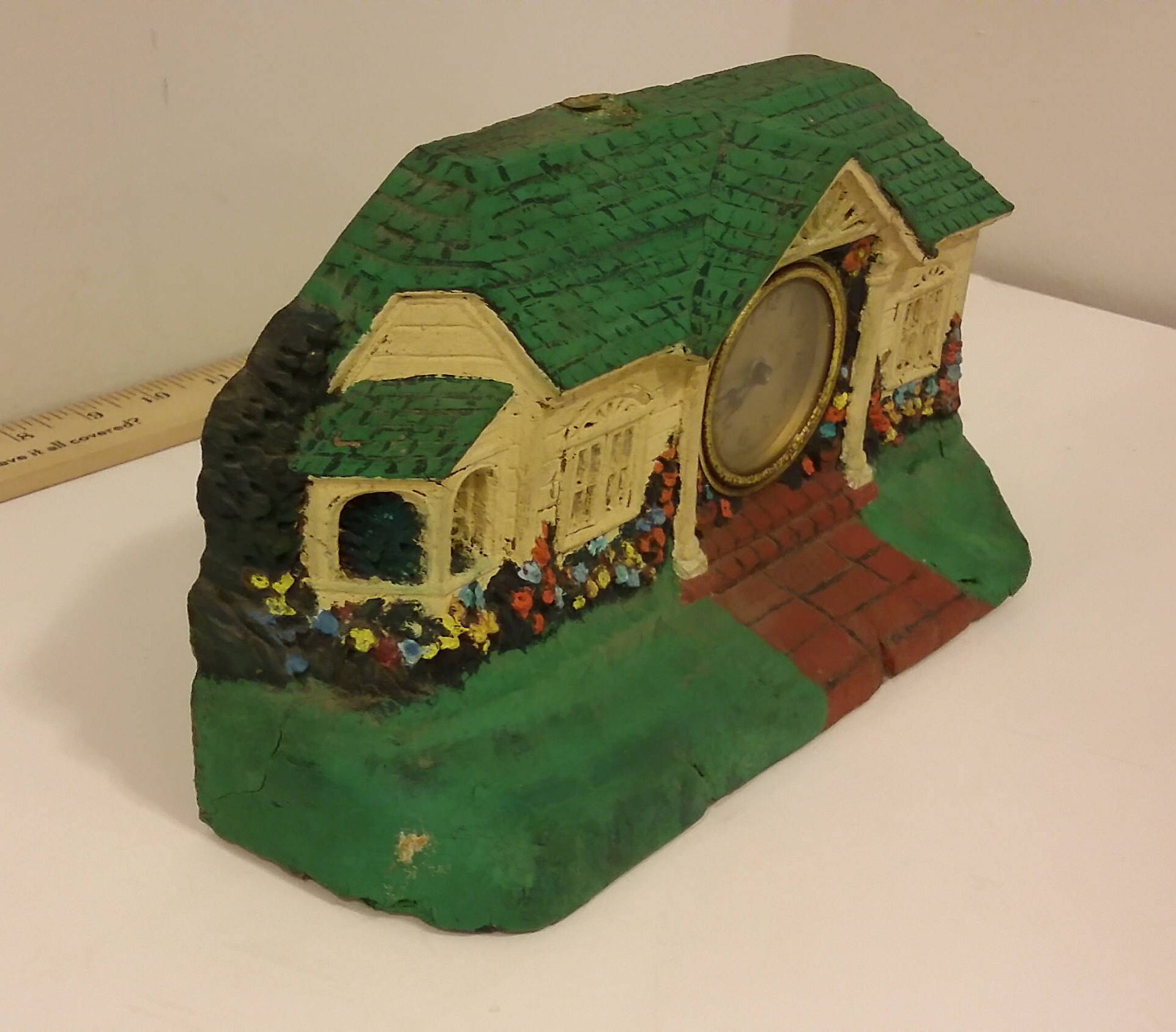 Vintage Bungalow House Clock Deluxe Figurine, The Deluxe Clock Mfg Co