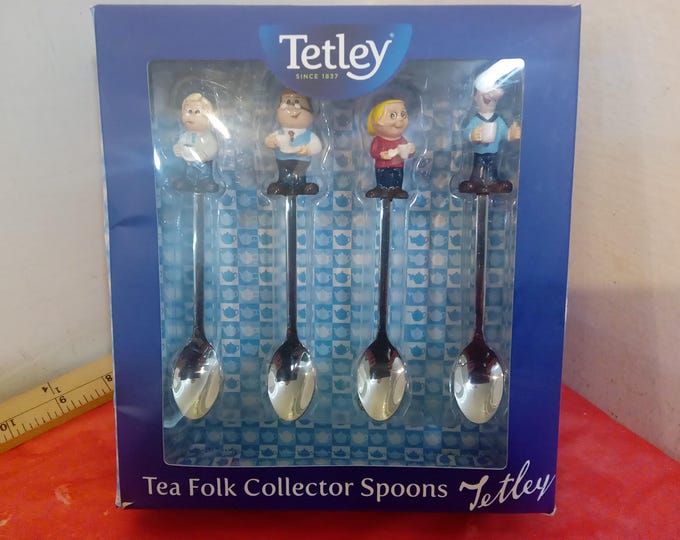 Vintage Collector Teaspoons, Tetley Teaspoons "Tea Folk Collector Spoons", Four Spoon Set