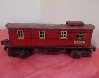 Tren de juguete vintage, Lionel Train Caboose Car, Lionel Lines R R  2682, O Gauge Car, 1950