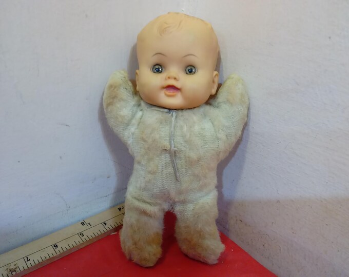Vintage Doll, Douglas Cuddle Toy Baby Doll, Plush Light Blue, 1950's