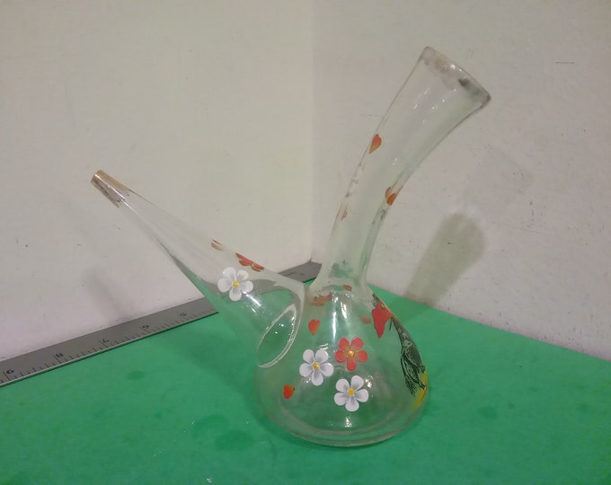 Vintage Olive Oil Dispenser, Hand Blown Beaker Style and Hand Painted, Matador Scene, 1960's