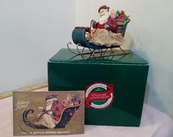 Vintage Christmas Decor, Hallmark Collections, Heirloom Santa Collection "Santa in Sleigh Figurine" 1991
