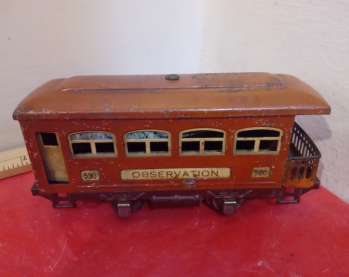 Vintage Toy Train, Lionel Train Tin 530 Observation Car Orange, O Gauge Passenger Car, 1929