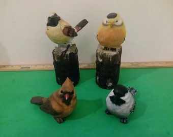 Vintage Resin Bird Figurines, Garden Birds with Welcome to Our Garden, 1980's*a