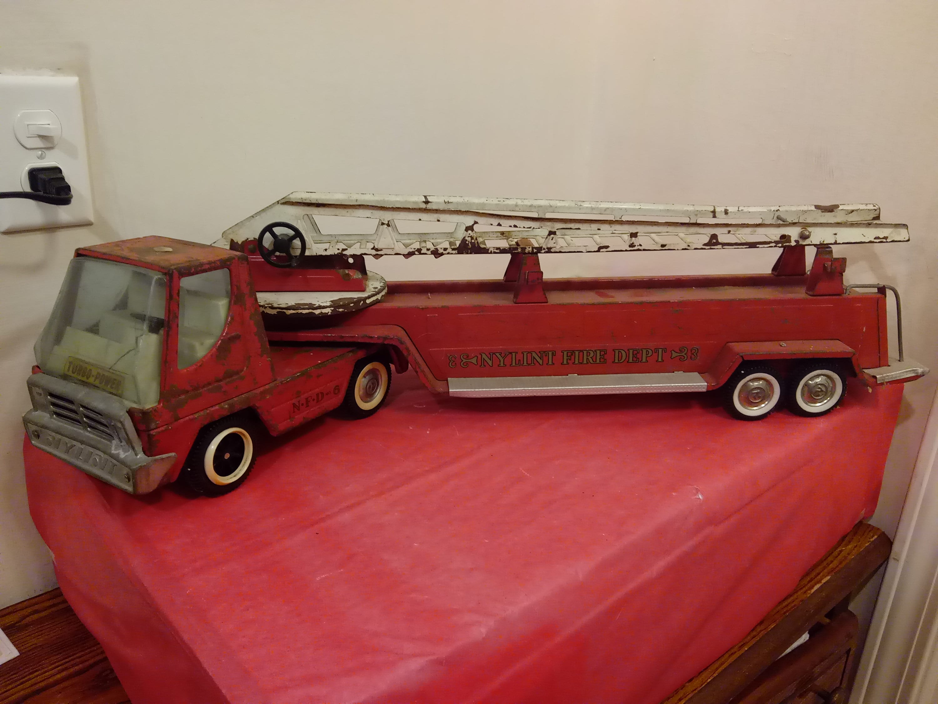 Vintage NyLint Toy Fire Truck Aerial HookNLadder, 1970's