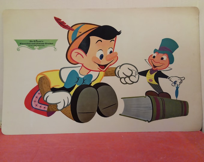 Vintage Walt Disney Productions, Pinocchio and Jimmy Cricket, Pluto and Figaro, and Sword in the Stone Placemats, 1960's