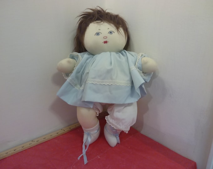 Vintage Button Jointed Doll in a Blue Dress, 1980's