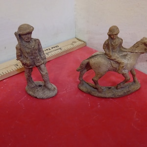 Vintage Toy Military Figures, Composite Wood German Horseman and Soldier, 1918#p