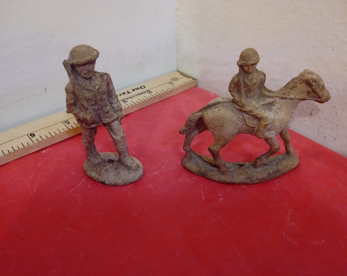 Vintage Toy Military Figures, Composite Wood German Horseman and Soldier, 1918#p