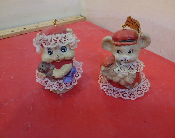 Vintage Porcelain Figurine Bell, Caring Critter Chimers Christmas Ornaments by Jasco, Made in Taiwan, 1980's