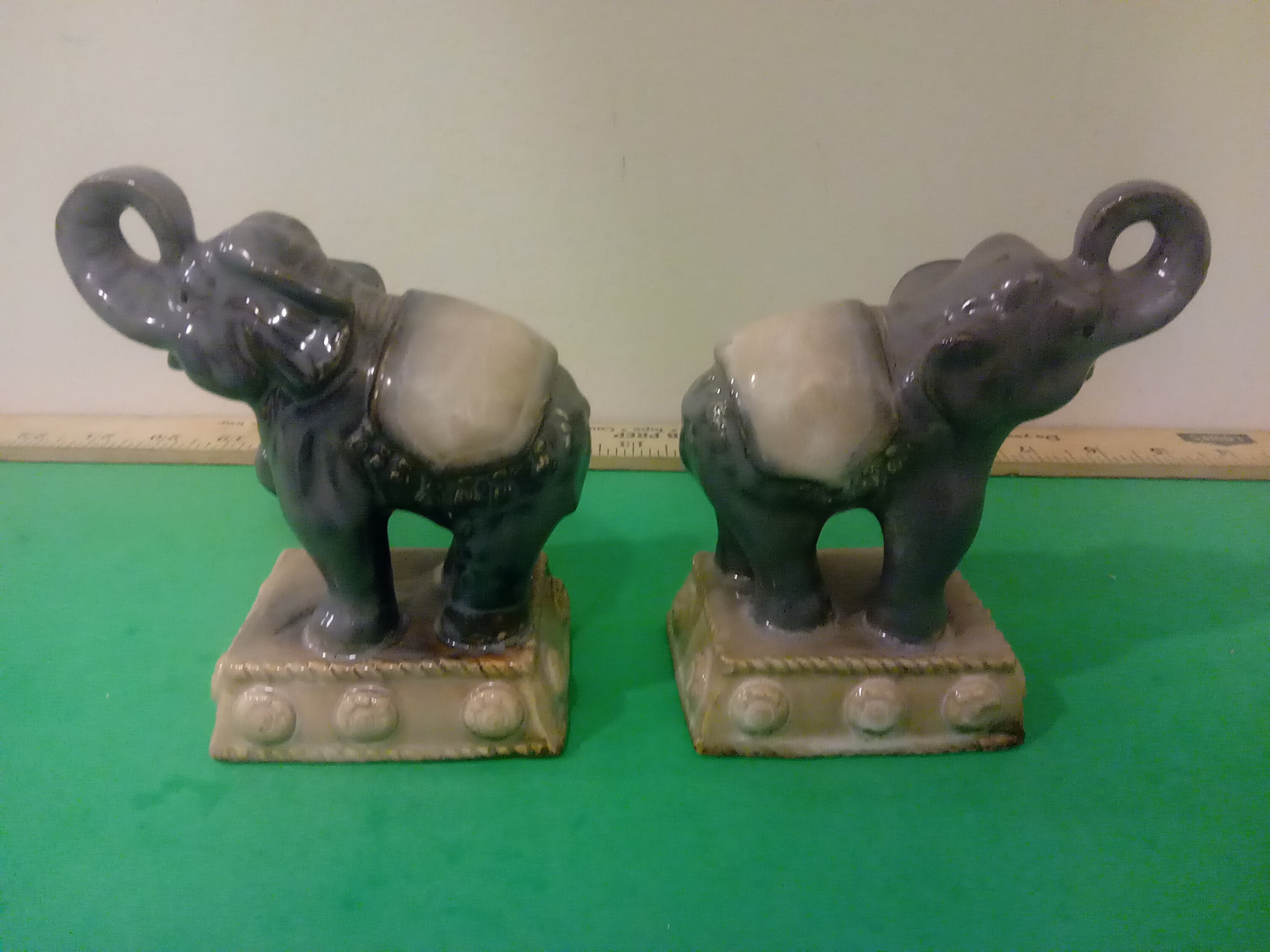 Vintage Ceramic Elephant Figurines, Circus Elephants, 1980's*a
