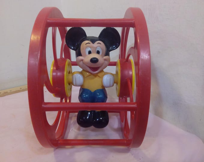 Vintage Baby/Toddler Toy, Walt Disney's Mickey Mouse Plastic Roller with Rattling Sounds
