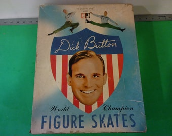 Vintage Dick Button Figure Skates, World/Olympic Champion (Size 11) Figure Skates in Box, 1960's#