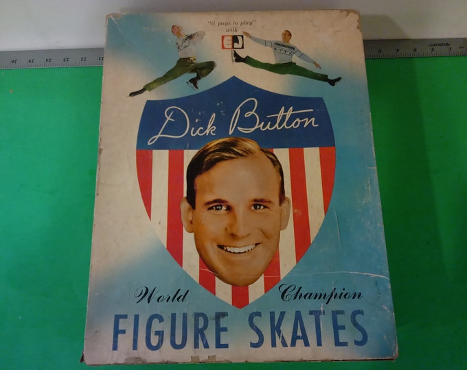 Vintage Dick Button Figure Skates, World/Olympic Champion (Size 11) Figure Skates in Box, 1960's#