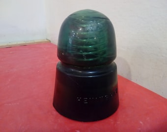 Vintage Glass Insulator, Hemingray Green Glass Insulator Made in USA#