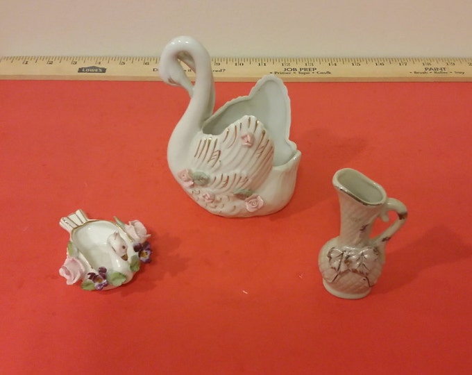 Vintage Porcelain Swans and Vase