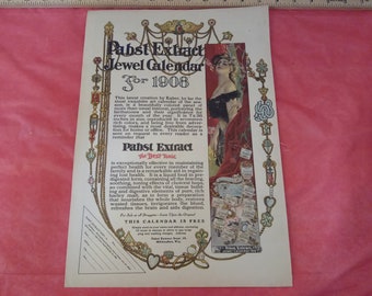 Vintage Advertisement Page, Pabst Extract Jewel Calendar for 1908, Pabst Extract "The Best Tonic", 1907