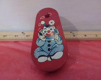 Vintage Noise Maker, Tin Clown Noise Maker, Hand Spinner Made in USA, 1950's