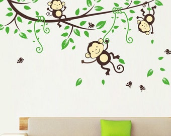 Monkey Decals AOC Elephant Monkey Elephant Wall Decal Safari Decals Repositionable Monkey Decal