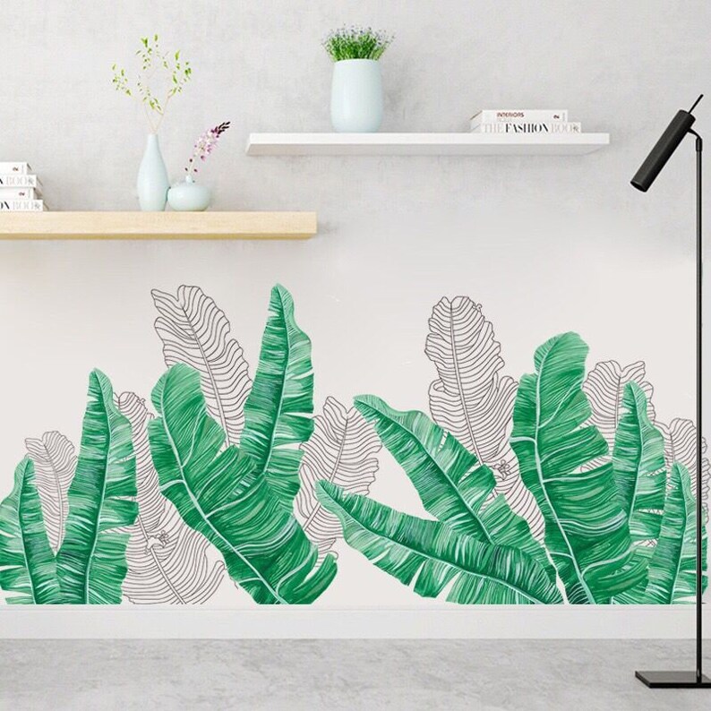 Large Leaf Wall Decals Green Plant Removable Leaves Wallpaper Etsy