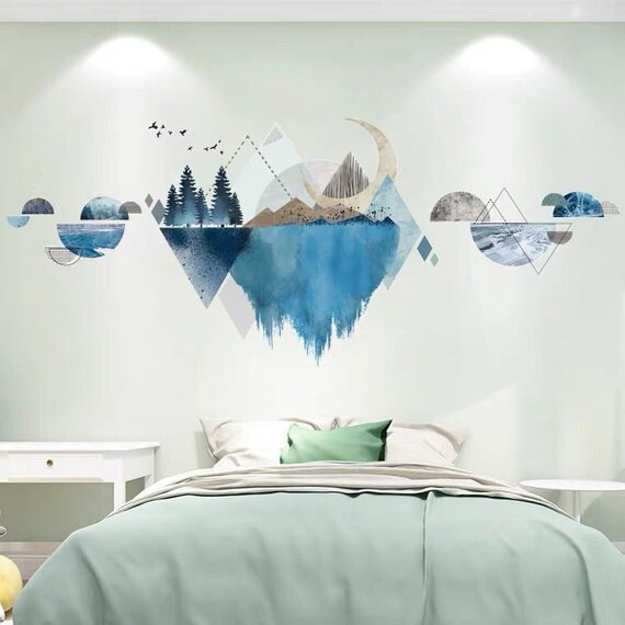 Colorful Abstract Geometric Nordic Mountain PVC Wall Decal Removable S –