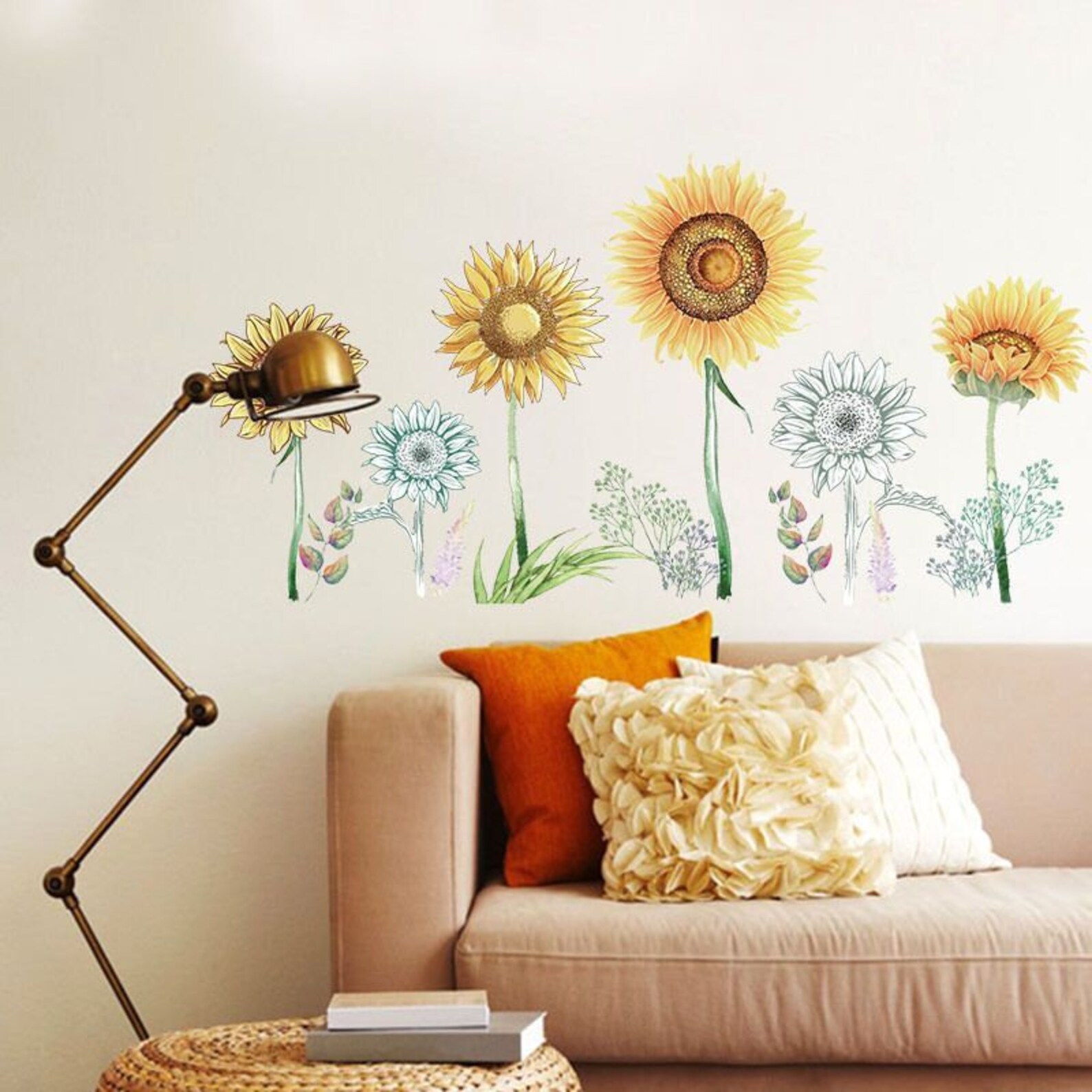 Amazing Yellow Sunflowers Wall Stickers Bedroom Flowers Home Etsy