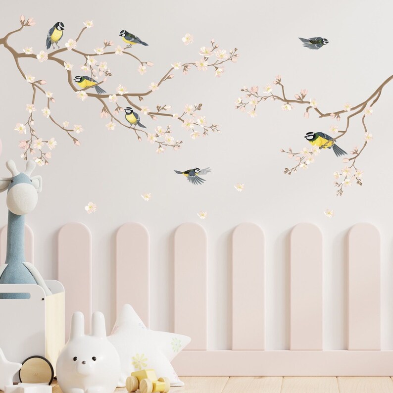 Watercolor Flowers Wall Decals Branches Flowers Birds Etsy