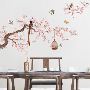 Branch Bird Wall Sticker, flower wall stickers,Peach Blossom Tree Decal, Peach Blossom Wall Sticker, Living Room Bedroom Decoration G750