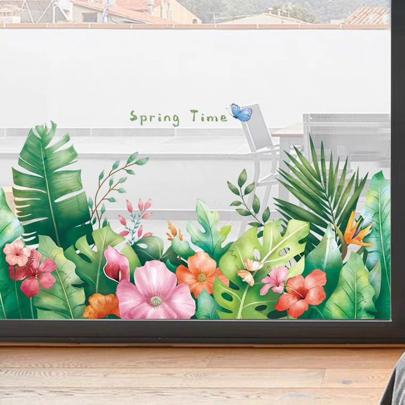 Tropical Plant Flower Wall Sticker Flower Wall Sticker Leaf Etsy