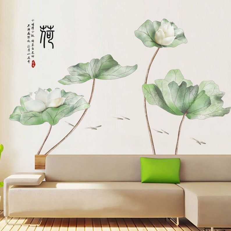 Large Leaf Wall Decals Green Plant Removable Leaves Wallpaper Etsy