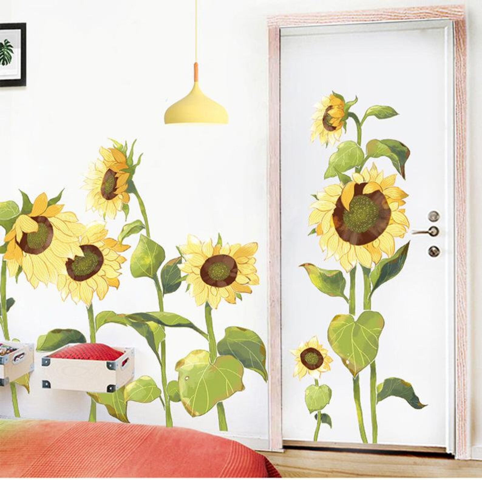 Amazing Yellow Sunflowers Wall Stickers Bedroom Flowers Home Etsy