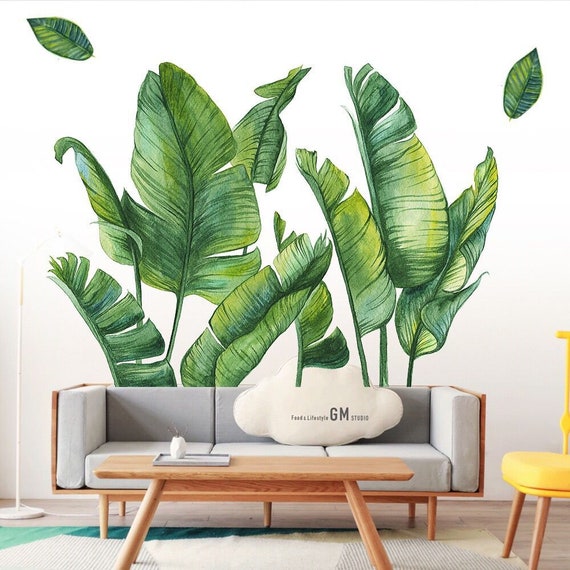 Adesivi murali di piante tropicali Grande grande foglia verde