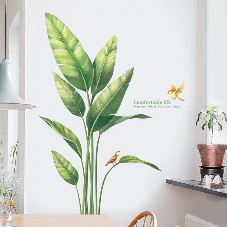 Tropical Plant Wall Stickers Large Big Green Leaf Wall Decals Etsy