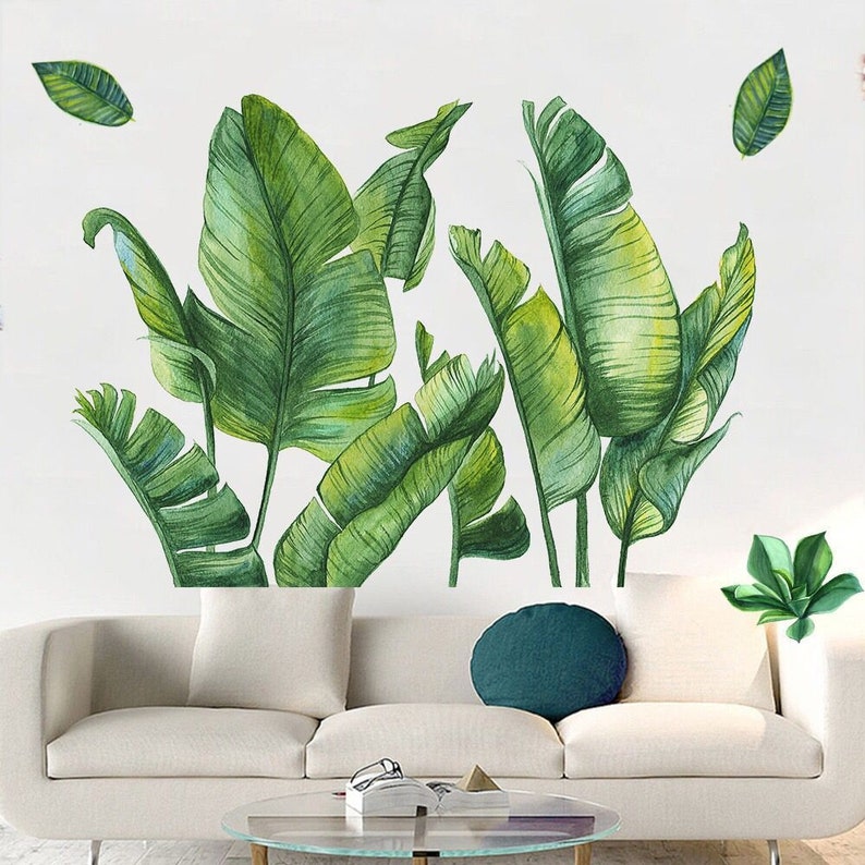 Tropical Plant Wall Stickers Large Big Green Leaf Wall Decals Etsy Canada