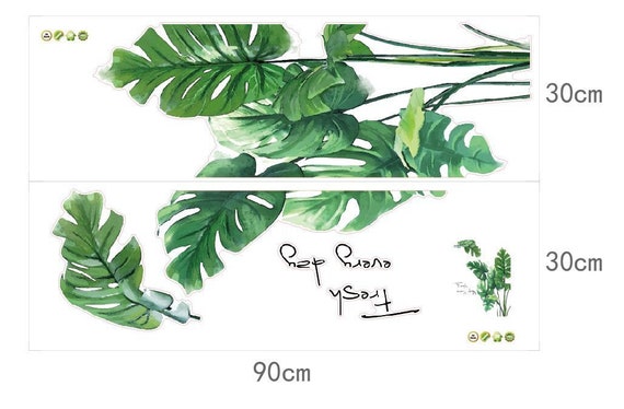1 ensemble d'autocollants muraux de plantes vertes, décalcomanies murales  de feuilles de jungle tropicale, peler