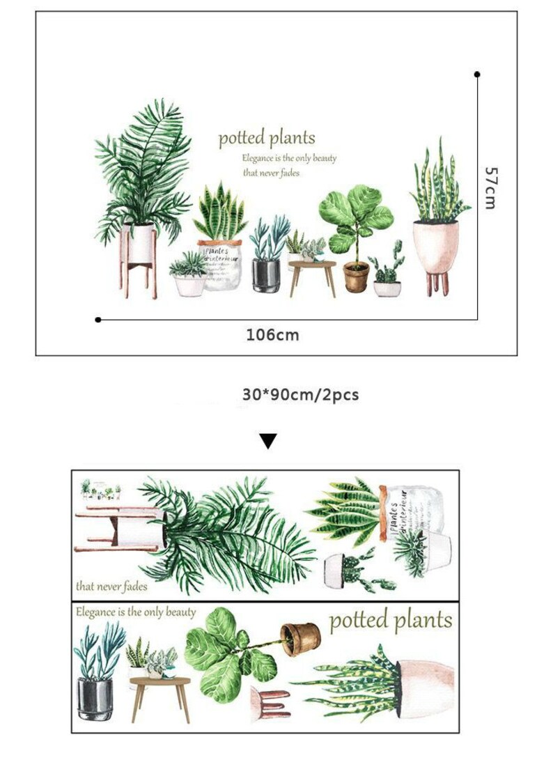 Flower Pot Wall Sticker Pot Vase Plant Tree Leaves Wall Etsy