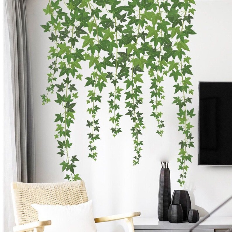 Hanging Dark Green Leaves Vine Wall Decal Maple Leaf Wall Etsy