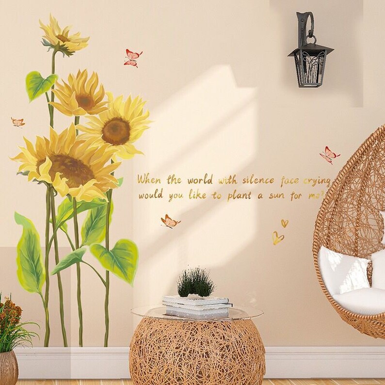 Amazing Yellow Sunflowers Wall Stickers Bedroom Flowers Home Etsy