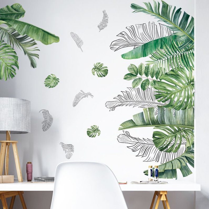 Tropical Plant Banana Leaf Wall Decal Monstera Decal Leaf Etsy