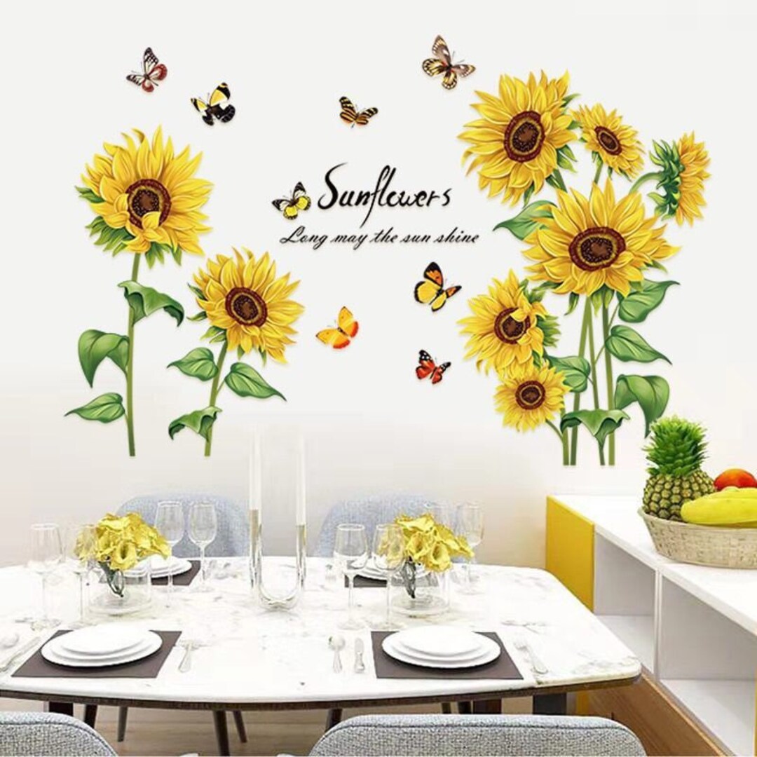 Amazing Yellow Sunflowers Wall Stickers Bedroom Flowers Home Etsy
