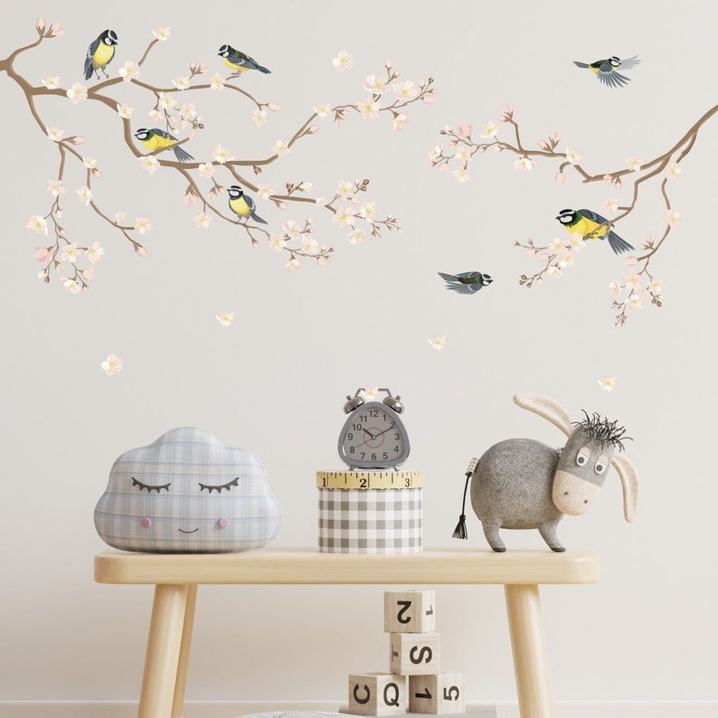 Watercolor Flowers Wall Decals Branches Flowers Birds Etsy