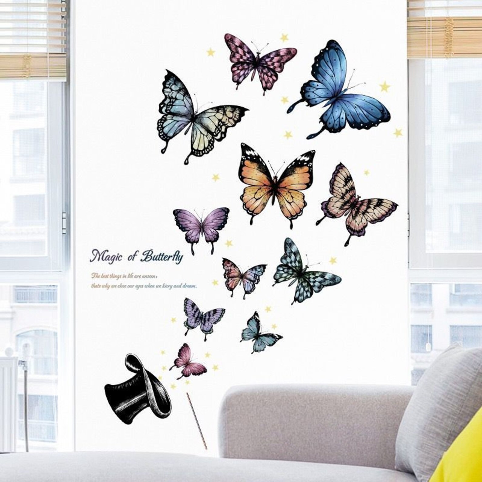 Plant Wall Stickers Large Size Butterfly Stickers Flying Etsy