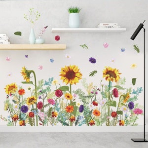 SALE-Sunflower Fabric Wall Decal, Floral Wall Art,Sunflower Wall Sticker， Watercolour Flowers Girl Room Decor, Flower Wall Stickers g897