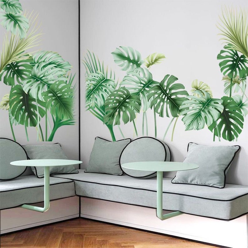Green Leaf Wall Sticker Bedroom Selfstick Fresh Plant Wall Etsy