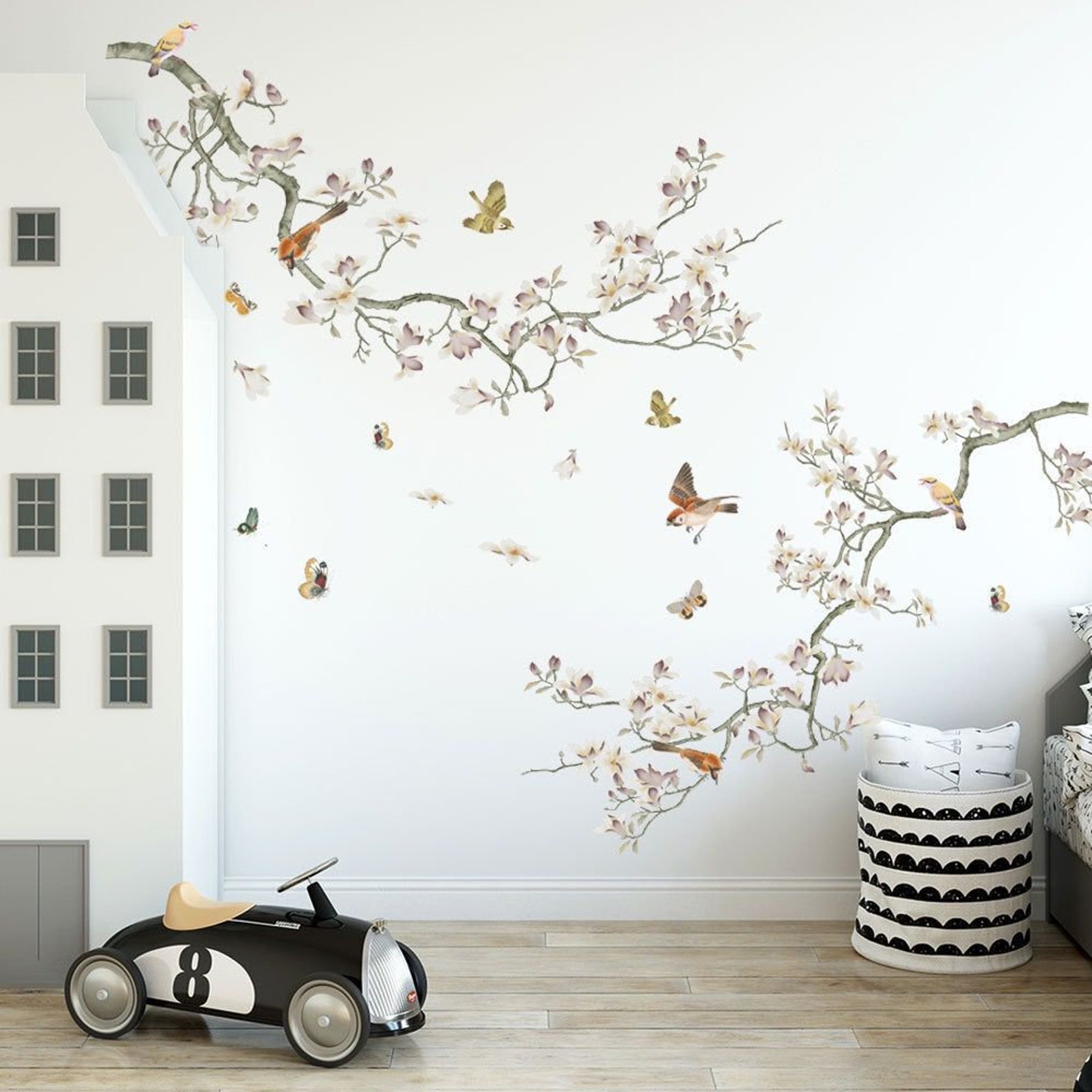 Watercolor Flowers Wall Decals Branches Flowers Birds Etsy