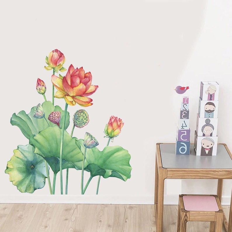 Large Leaf Wall Decals Green Plant Removable Leaves Wallpaper Etsy