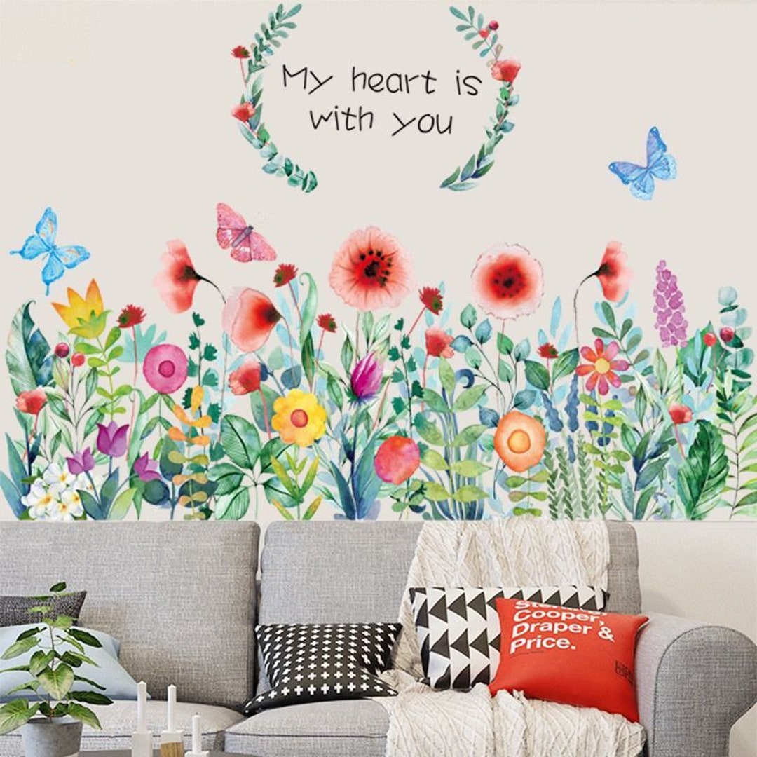 Plant Flowers Fresh Flower Wall Sticker Color Flower Wall Decals Door Bedroom Porch Wall