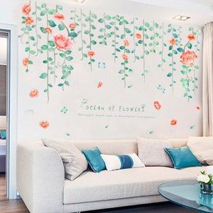 Romantic Hanging Flowers Leaf Vine Wall Stickers,living Room Home Decor ...